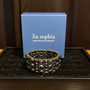 Antique Matt Gold Tone With Cut Crystals Lia Sophia “Twilight” Stretch Bracelet